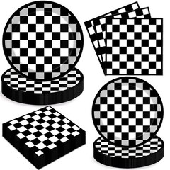 Oigco 60 PCS Race Car Birthday Party Decorations, Checkered Flag Plates and N…