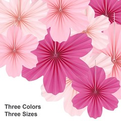 9 Pcs Pink Party Paper Flowers Decorations Hot Pink Paper Fans Hanging Orname…