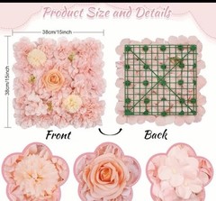 12PCS Artificial 3D Flower Wall Panel Wedding Backdrop Wall Decor Pink 15*15in