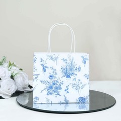 12 White Blue French Toile Paper Gift Bags with Handles Decorations