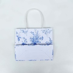 12 White Blue French Toile Paper Gift Bags with Handles Decorations