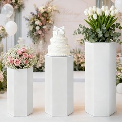 3Pcs Hexagonal Pedestal Stands Cake Dessert Table Pillar for Wedding Party Decor