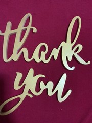 Gold “Thank You” Calligraphy Style Wedding Sign Invitations Picture Prop Wooden