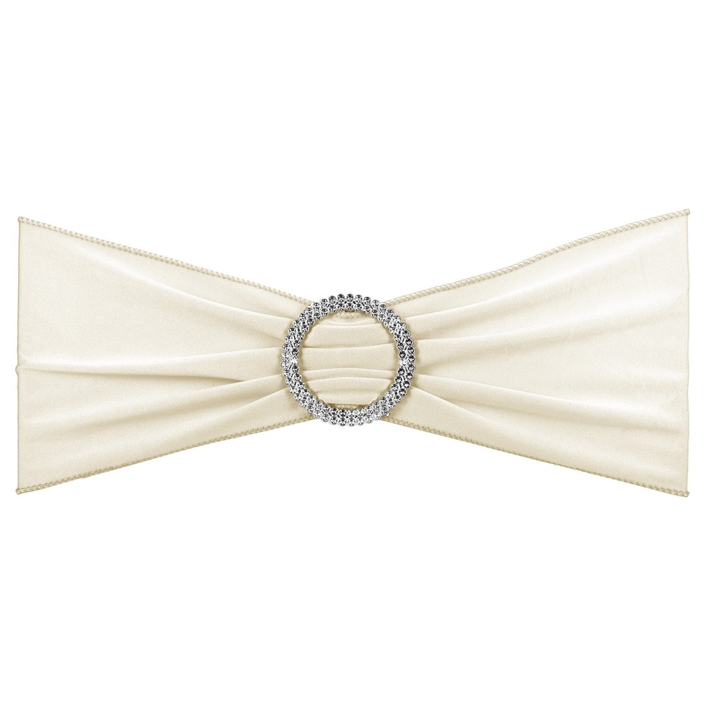 25Pcs 14″x5″ Stretch Chair Sashes Bows Chair Bands Sash with Buckle Cream