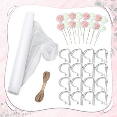 34 Pcs Wedding Aisle Pew Decor – Tulle Silk Hydrangea Flowers, White & Pink, Cer