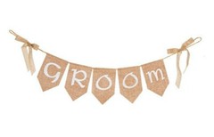 David Tutera Pre-printed BURLAP BANNER BRIDE & GROOM Pennant WEDDING DECOR NEW