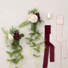 Burgundy Pew Flowers Set of 10 with Eucalyptus for Wedding Aisle Decor