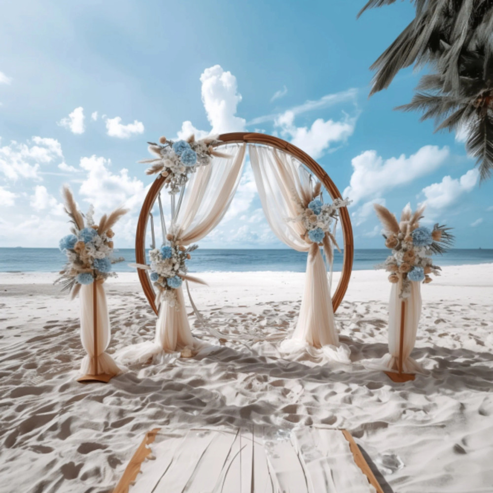 7.9FT Round Wooden Wedding Arch – Elegant Backdrop for Weddings & Celebrations