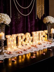 6pc Mr & Mrs LED Marquee Letters Battery Warm White Wedding Deco