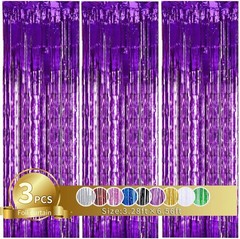 3 Pack Purple Metallic Tinsel Curtains, Tinsel Foil Curtain Foil Fringe Pre…