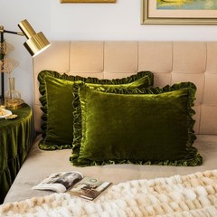 Velvet Pillow Shams Set of 2 Retro Ruffle Flounces Trim Soft Decorative Luxur…