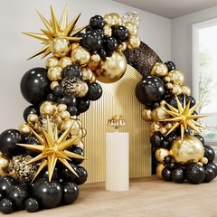 RUBFAC 140pcs Black and Gold Balloons, Black Metallic Gold Confetti Star Late…