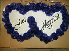 NEW “JUST MARRIED” WEDDING DECOR CAR SIGN & 145 POM POMS W/ TIES HANDMADE IN USA