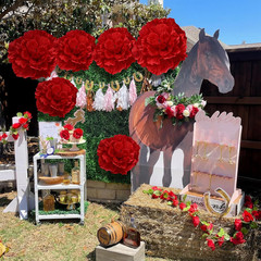 Giant Red Velvet Flower Set – 6 Pcs for Derby, Weddings & Parties Decor