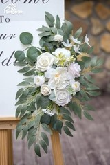 Wedding Arch Faux Flowers Set of 2 Wedding Welcome Sign for Wedding Decor White