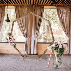 7FT Wooden Wedding Arch Rustic Heptagon Backdrop Stand for Ceremony Party Decor