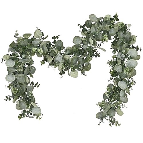 6FT Artificial Eucalyptus Garland, Faux Greenery Garland 2 Packs Grey Green