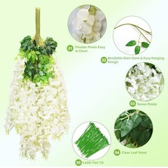12 PCS Wisteria Hanging Flowers, 3.6ft Fake Wisteria Vines 12 Pack White