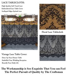 Pardecor Black Floral Lace Tablecloth 60×120-Inch Bridal Mesh Fabric Rectangl…