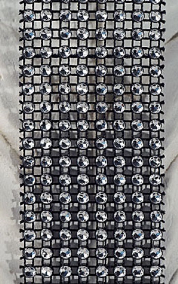 8 Rows Black Rhinestone Mesh Bling 6 Feet 1.5 Inch Wide Kel-Toy