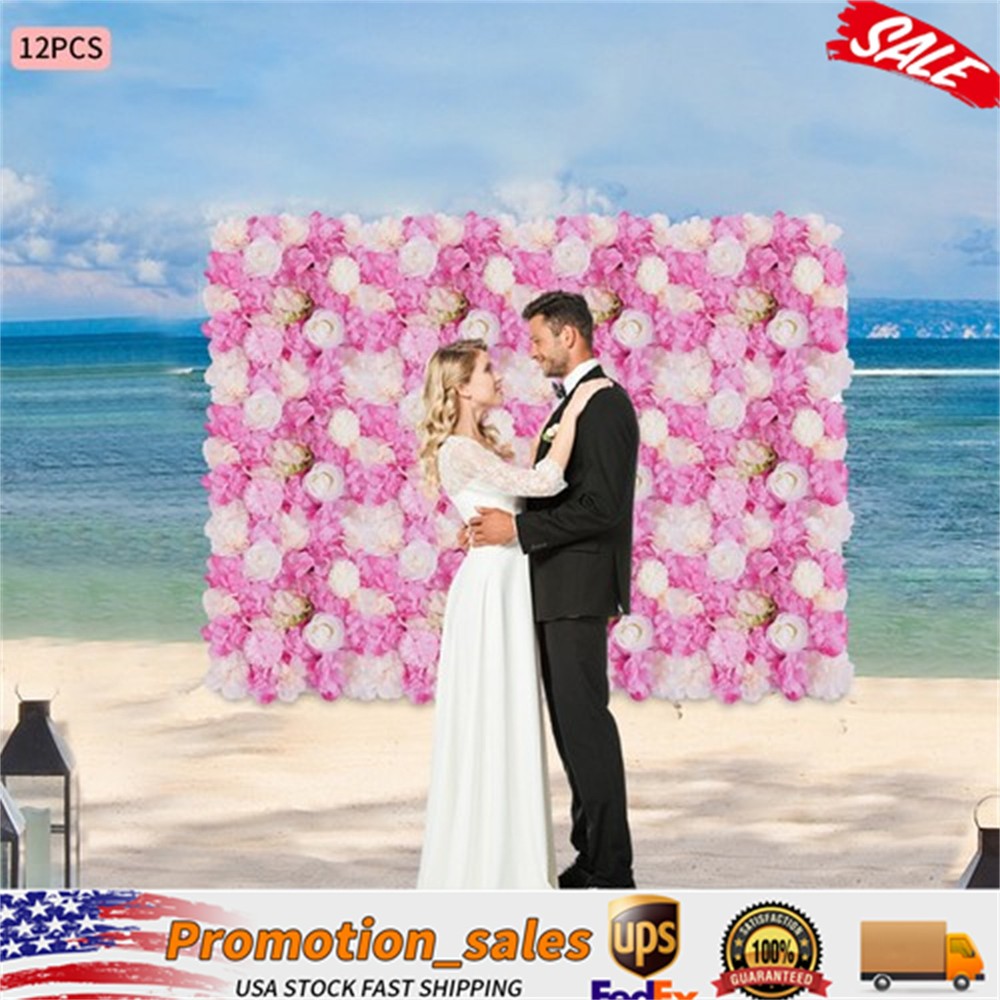 3D Flower Wall Panel-12pcs Artificial Flower Wall Background Silk Rose Wedding