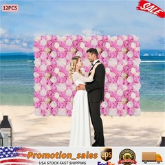 3D Flower Wall Panel-12pcs Artificial Flower Wall Background Silk Rose Wedding