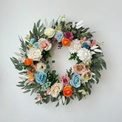 24″ Faux Floral Wreath, Elegant Front Door Decor