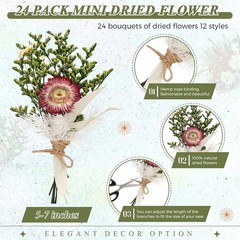 24 Pcs Boho Dried Flower Bouquet Mini Wedding Handmade Dry Flowers