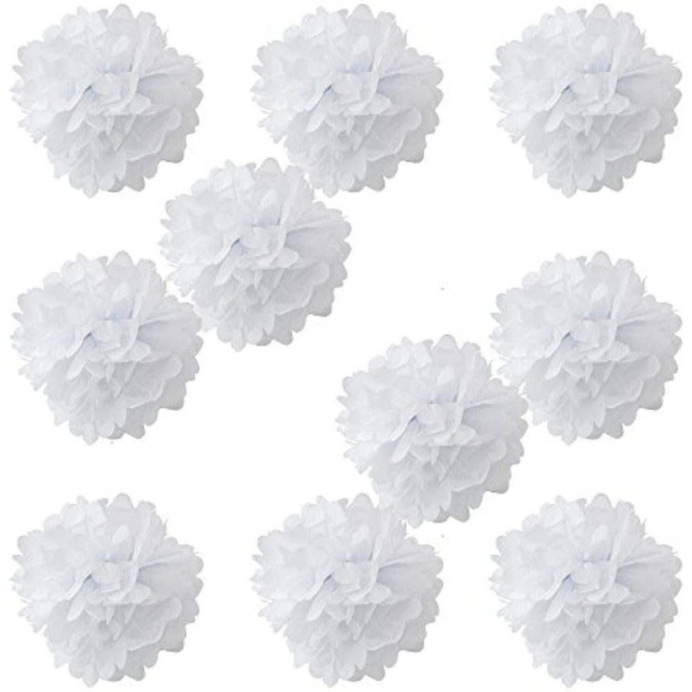 WYZworks Set of 10 – White 10″ – (10 Pack) Tissue Pom Poms Flower Party