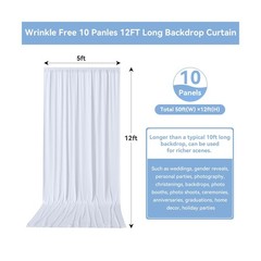 50FTx12FT White Wrinkle-Free Wedding Backdrop Curtain -Silky Washable White P…