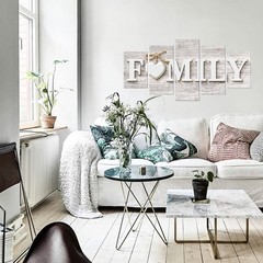 SUNYSUBY 5PCS/Set FAMILY Sign Rustic Beige Wood Grain Large Framed Hand-Made …