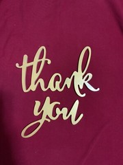 Gold “Thank You” Calligraphy Style Wedding Sign Invitations Picture Prop Wooden