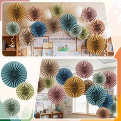 9 Pack Boho Paper Fan Decorations, Neutral Hanging Fans for Classroom Decor, …