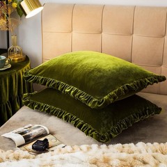Velvet Pillow Shams Set of 2 Retro Ruffle Flounces Trim Soft Decorative Luxur…