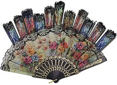 HUNANBANG 1 Dozen 12 Pieces Folding Hand Fans Church Wedding Gift, Party Favo…