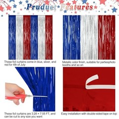 2 Pack Foil Curtain Streamer Decorations | Metallic 2 PCS Blue Silver Red