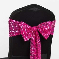 5 FUCHSIA SILVERD Wave Mesh Embroidered Sequins CHAIR SASHES Party Events