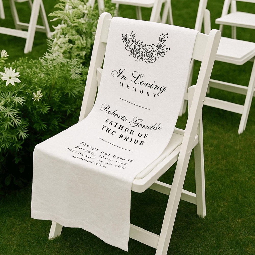 Floral Rose Personalized Fabric Wedding Memorial Chair Banner