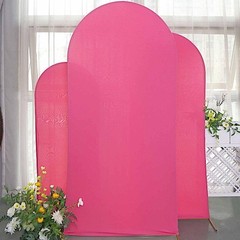 3 FUCHSIA Matte Fitted Spandex Round Top Arch Backdrop STAND COVERS Set Events