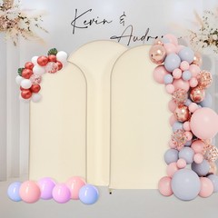 Set of 3 Metal Arch Backdrop Stand Gold Beige Wedding Party Arch Backdrop Stand