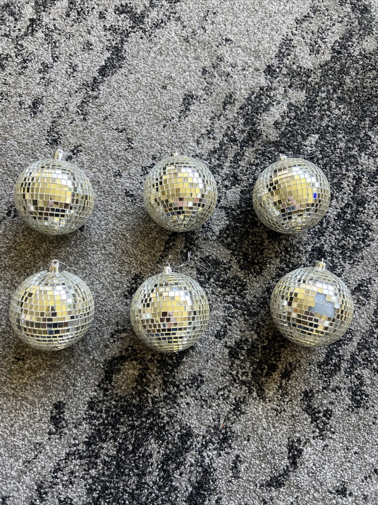Lot 6 vintage 3″ wide silver Glass Mirror Disco Balls Ornaments Holidays