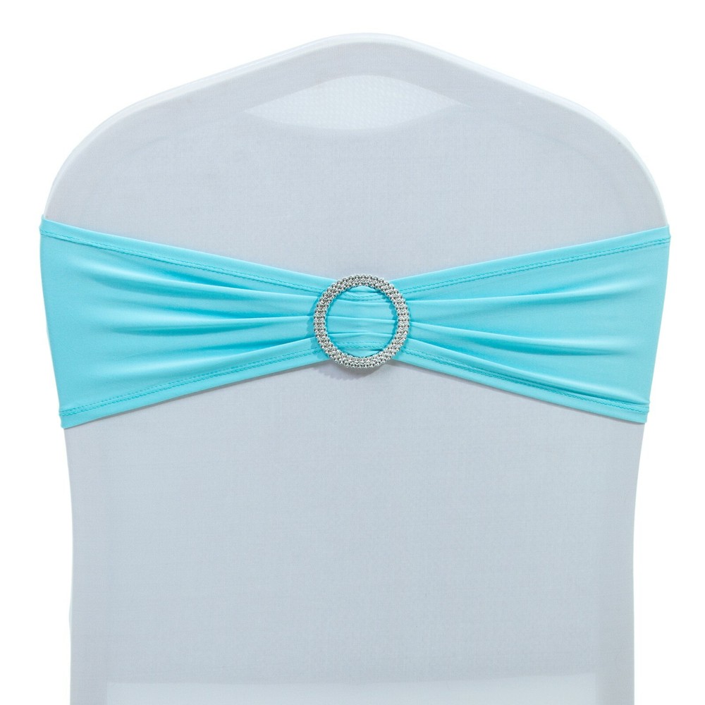100 Spandex Stretch Chair Cover Sashes Bows Wedding Party (Aqua Blue) ~FREE SHIP