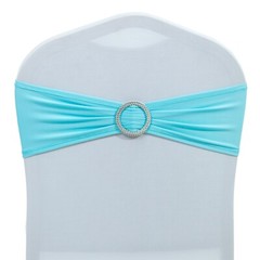 100 Spandex Stretch Chair Cover Sashes Bows Wedding Party (Aqua Blue) ~FREE SHIP