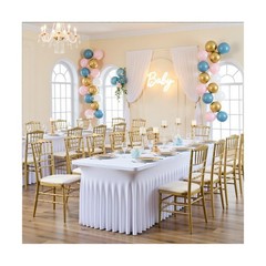 6 pk White Spandex Table Cloth Rectangle 8ft with Ruffle Skirt,Wrinkle Free H…