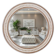 24 Inches Rustic Round Wall Mirrors – Wooden Farmhouse Circle Mirror for Bath…