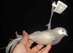 Silvestri Satin White Glass Bird Ornament Winter Wedding Decor Holiday Elegance