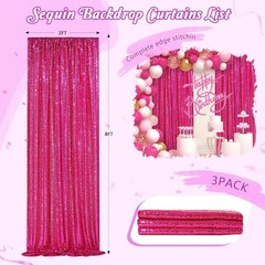 Sparkly Hot Pink Sequin Backdrop Curtain 6FTx8FT – 3 Pack
