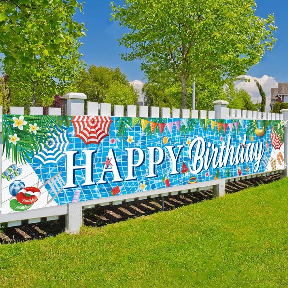 Large Happy Birthday Pool Party Banner, Pool Birthday Party Decorations, Pool…