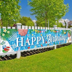 Large Happy Birthday Pool Party Banner, Pool Birthday Party Decorations, Pool…
