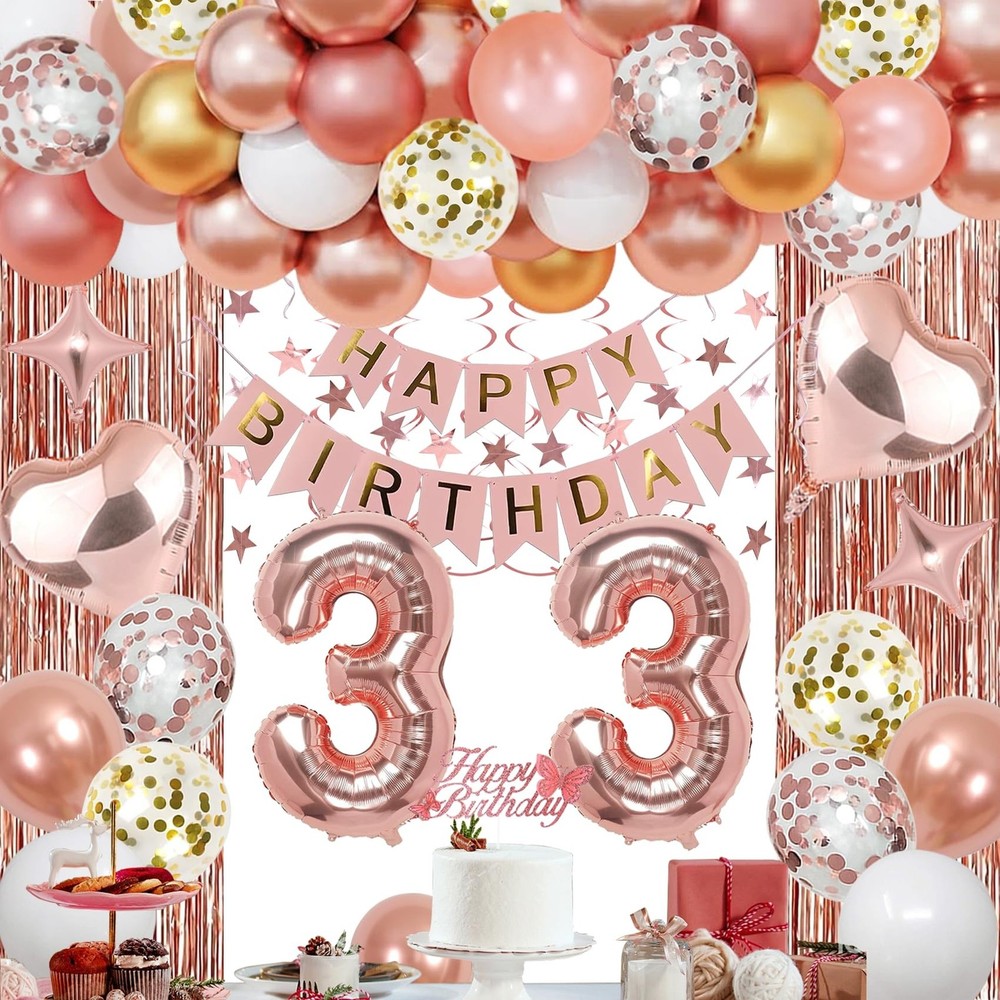 33rd Rose Gold Birthday Party Decorations for Women, Rose Gold Happy Birthday…